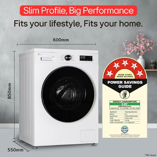 LG 7 Kg, 5 Star, Direct Drive Technology, Steam Wash, 6 Motion DD, Smart Diagnosis, Fully-Automatic Front Load Washing Machine (FHM1207SDM, Allergy Care, In-Built Heater, Touch Panel, Middle Black)