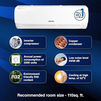 Voltas 1 ton 3 Star Inverter Split AC (Copper, 4-in-1 Adjustable Mode, Anti-dust Filter, 2024 Model, 123V CAE, White)