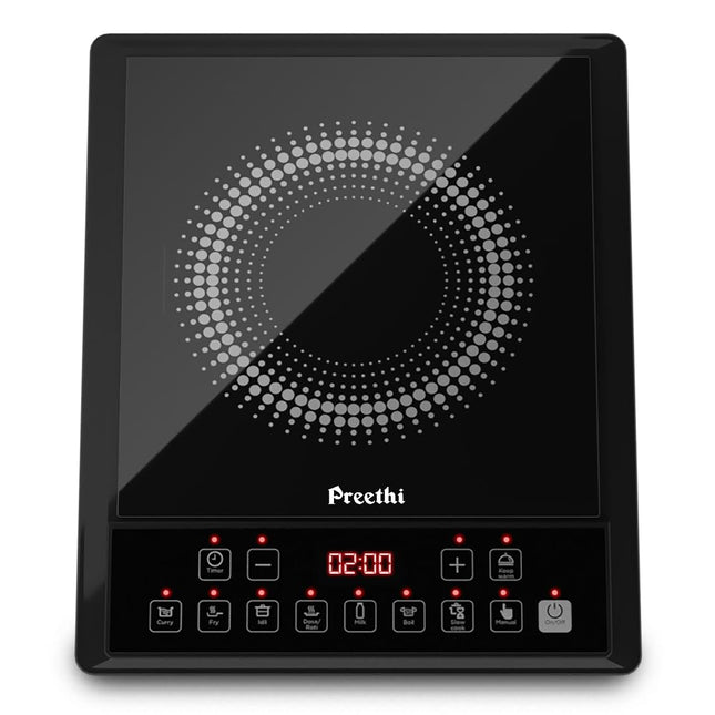 Preethi Indicook IC124 Induction Cooktop, 2100-Watt Electric Stove with Soft Touch Buttons and Crystal Glass (Black) 