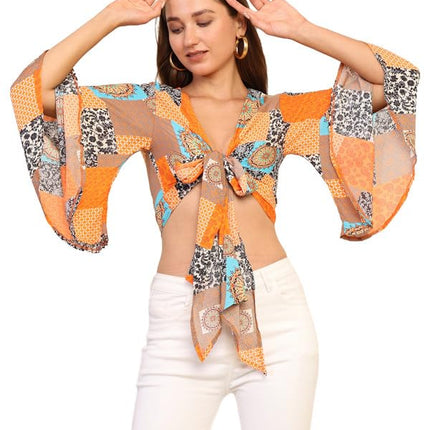 KE Kanha exportsWomen’s and Girls/Ladies Wrap Around Tops Beach wear Tunic Top V Neck Silk Casual Sleeve Printed Top Relaxed Fit Free Size