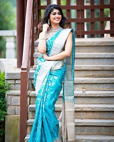 SGF11 MG Women's Kanjivaram Soft Silk Saree With Blouse Piece (Sky Blue)