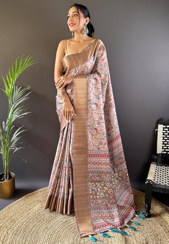 SGF11 Women's Kanjivaram Kalamkari Pure Soft Silk Printed Saree For Women's With Blouse Pieces