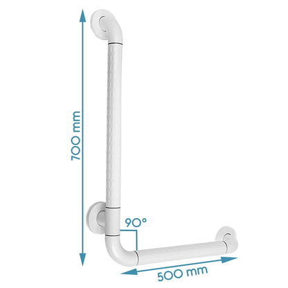 KosmoCare Stainless Steel 90° with Anti-Slip Nylon Grip Grab Bar, Wall Mounted Safety L Shaped Grab Bar for Bathroom | Grab Bars for Toilet Senior Citizens | Toilet Grab bar for Elderly (600 x 350mm)