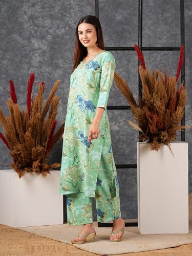 ANNI DESIGNER Women's Rayon Blend Printed Straight Kurta with Palazzo