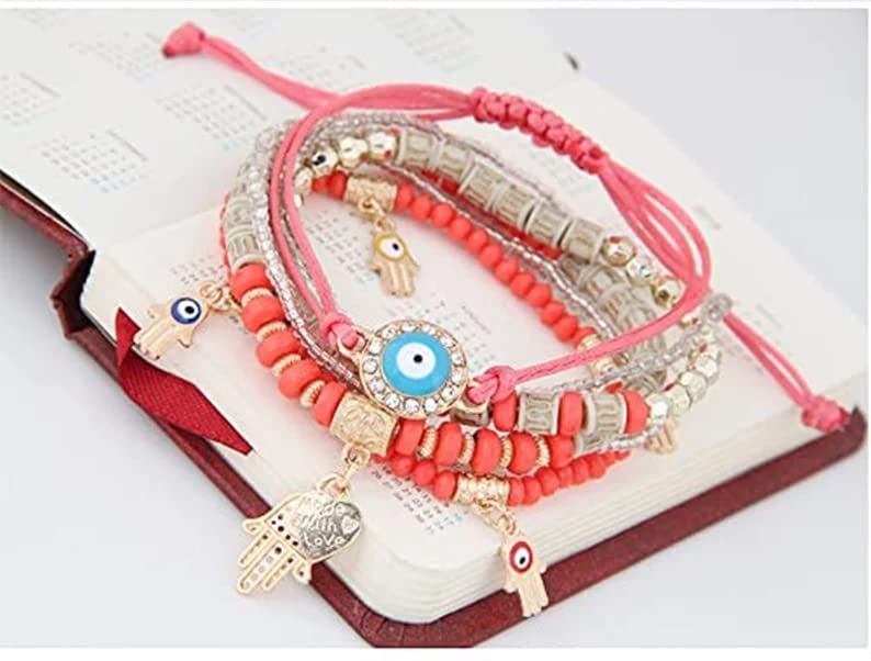 Shining Diva Fashion Bohemian Stackable Multilayer Hamsa Hand Evil Eye Lucky Protection Bracelets Multicolor Crystal Charm Beaded Bracelet for Women Girls