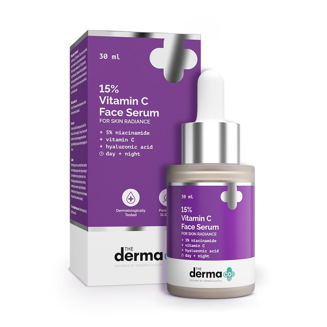 The Derma Co 15% Vitamin C Face Serum with 5% Niacinamide & Hyaluronic Acid | For Skin Radiance | Non Irritating & Non Sticky | Brightening Serum for Dull Skin | Reduces Dark Spots | Treats Pigmentation | 30 ml