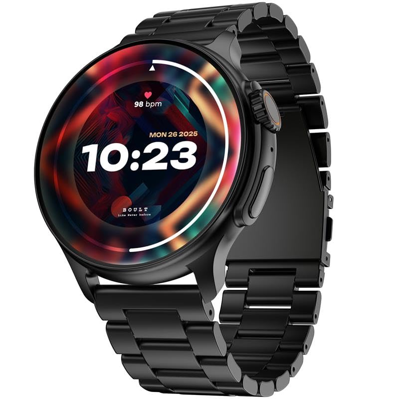 Boult Newly Launched Rover Pro Smart Watch 1.43'' AMOLED, Bluetooth Calling, IP68, Zinc Alloy Frame, 1000 Nits Brightness, AI Voice Assistant, SpO2 Monitoring, 120+ Sports Mode Smartwatch (Regal)