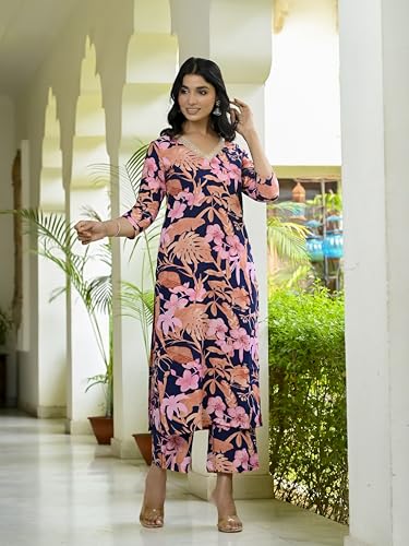 ANNI DESIGNER Women's Rayon Blend Printed Straight Kurta with Palazzo