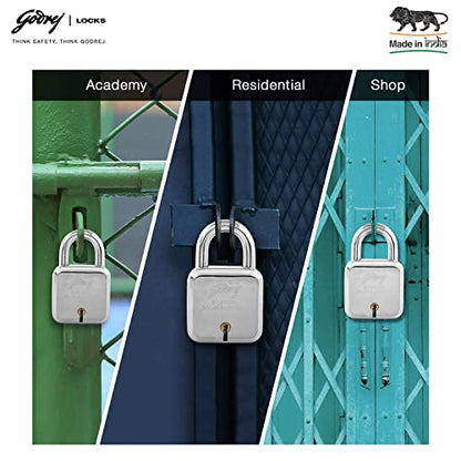 Godrej Locks I Square 6 levers 50mm I 4 Keys I Padlock for Main Door I Gate Lock I Lock for Tool Box, Shutters, Shops & Offices I Corrosion Resistant Shackle I Silver Finish