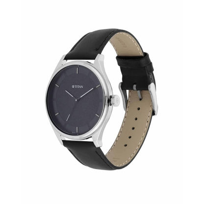 Titan Men's Minimalist Zen Analog Black Watch: Sleek Leather Strap with Contrast Hands-NS1802SL11