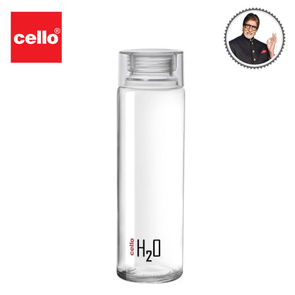 Cello H2O Glass Fridge Water Bottle with Plastic Cap | Leak Proof & Break-Proof | Wide Mouth & Easy to Clean | Best Usage for Office/School/College | 920ml | Red