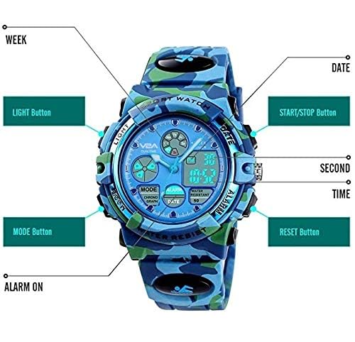 V2A Watch for Boys Age 7 and Above Analogue-Digital Shock Resistant Alarm Calender Water Proof Sports Watch for Boys Age 7 to 16 Years