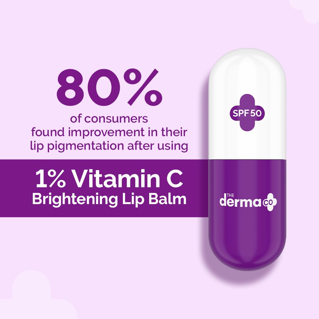 The Derma Co 1% Vitamin C Brightening Lip Balm with SPF 50 PA +++ I With Niacinamide & Hyaluronic Acid I Reduce Lip Pigmentation| Protects From Sun Damage| For Dark, Pigmented, Dry Lips- 4.5gm