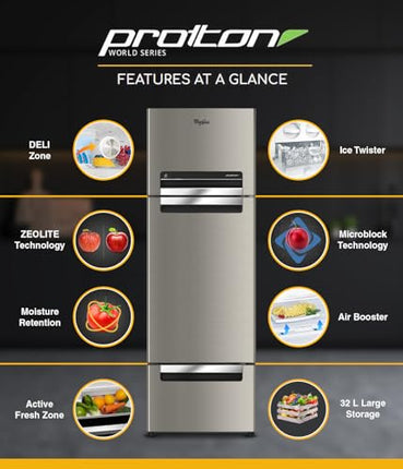 Whirlpool 300 L Frost Free Triple-Door Refrigerator(FP 343D Protton Roy, Alpha Steel) 