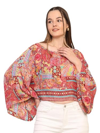 KE KANHA EXPORTS top Stylish Women Tops Multi-Neck Option-Round,v-Neck,Boat Neck Loose fit Variety of Sleeves Tops Boho Floral Western top fit to All Women Shape