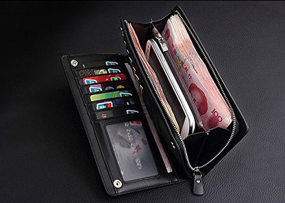 Elios Long Black PU Leather Wallet for Women (Black)