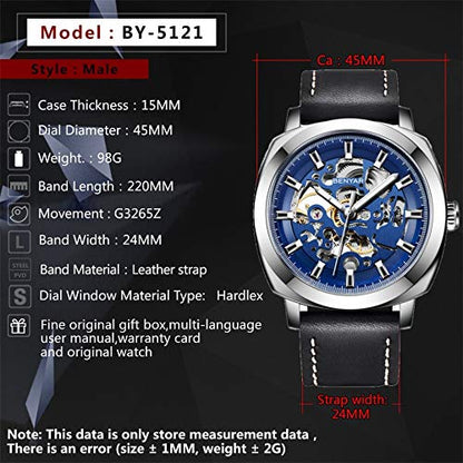 BENYAR Automatic Mechanical Skeleton Leather Strap Men's Watch