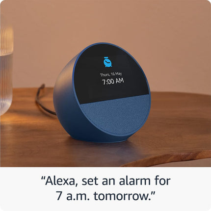 All-new Echo Spot, Smart alarm clock with vibrant sound, Alexa and Bluetooth | Blue