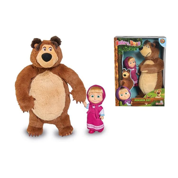 Masha & The Bear Play Set Set by Fratelli (12cm Masha Doll with 25cm Plush Bear Set)