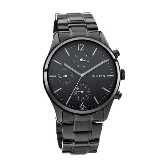 Titan Men's Metropolitan Charm: Men's Multifunctional Black Watch with Metallic Accents-NS1805NM02