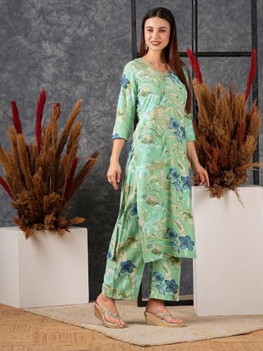 ANNI DESIGNER Women's Rayon Blend Printed Straight Kurta with Palazzo