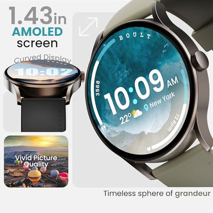 Boult Newly Launched Rover Pro Smart Watch 1.43'' AMOLED, Bluetooth Calling, IP68, Zinc Alloy Frame, 1000 Nits Brightness, AI Voice Assistant, SpO2 Monitoring, 120+ Sports Mode Smartwatch (Regal)