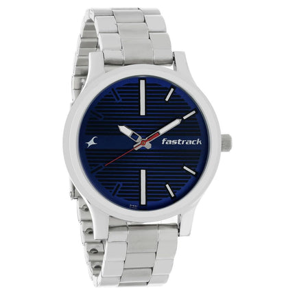 Fastrack Fundamentals Quartz Analog Blue Dial Stainless Steel Strap Watch for Guys-NS38051SM03