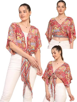 KE KANHA EXPORTS top Stylish Women Tops Multi-Neck Option-Round,v-Neck,Boat Neck Loose fit Variety of Sleeves Tops Boho Floral Western top fit to All Women Shape