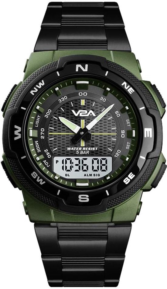 V2A Analogue - Digital Men's Watch (Black Dial Silver Colored Strap)