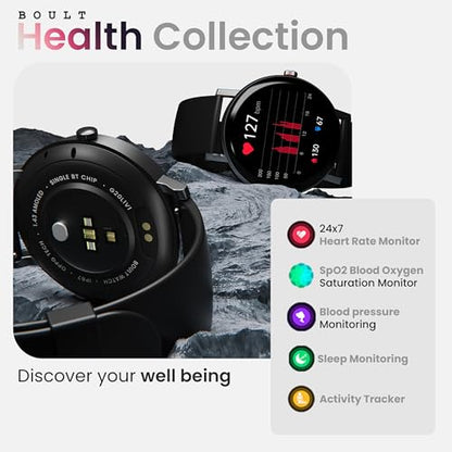 Boult Newly Launched Rover Pro Smart Watch 1.43'' AMOLED, Bluetooth Calling, IP68, Zinc Alloy Frame, 1000 Nits Brightness, AI Voice Assistant, SpO2 Monitoring, 120+ Sports Mode Smartwatch (Regal)