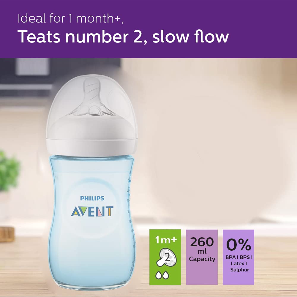 Philips Avent Natural Baby Feeding Bottle | No.1 Brand Recommended by Moms Worldwide | Ideal for 1 months+| Natural Response Technology Mimics Breastfeeding | Uniquely Designed Nipple releases milk only when baby drinks | Pack of 2| SCY903/02