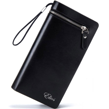 Elios Long Black PU Leather Wallet for Women (Black)