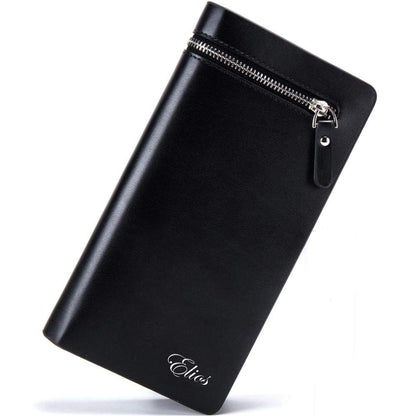 Elios Long Black PU Leather Wallet for Women (Black)