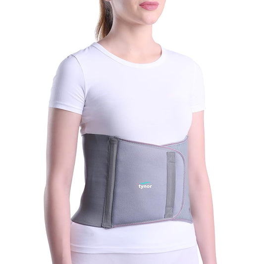 Tynor Abdominal Support 9"/23cm - Lower Back Support Belt Brace for Men & Women | Breathable, Pain Relief & Recovery, Pack of 1 (Grey, Large)