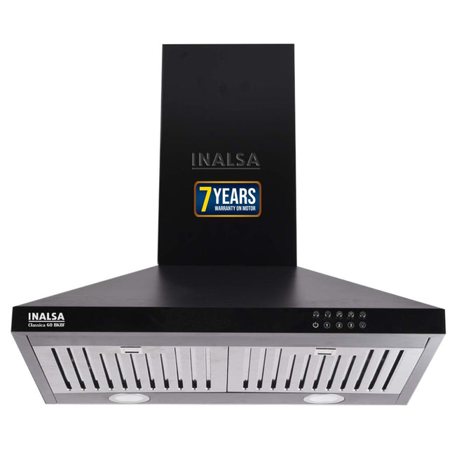 INALSA EKON 60cm 1100 m³/hr Pyramid Kitchen Chimney With Elegant Look|Push Button Control|Efficient Dual LED Lamps & Filterless|5 Year Warranty on Motor (Black)