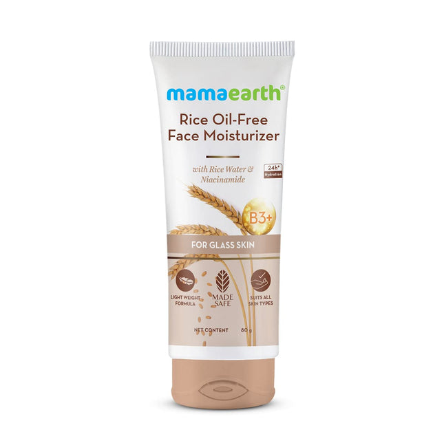 Mamaearth Rice Oil-Free Face Moisturizer for Oily Skin | With Rice Water & Niacinamide for Glass Skin | 24-Hour Hydration | Brightens Skin Tone | 80 g