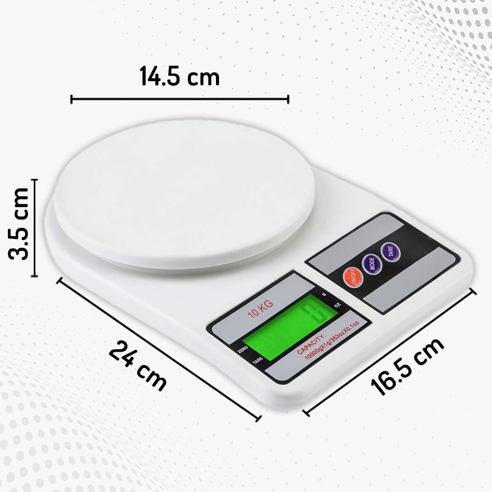 ATOM Digital Kitchen Food Weighing Scale For Healthy Living, Home Baking, Cooking, Fitness & Balanced Diet. | Digital Display 10Kg x 1gms with 2 Batteries Included, SF400/A121, Color May vary