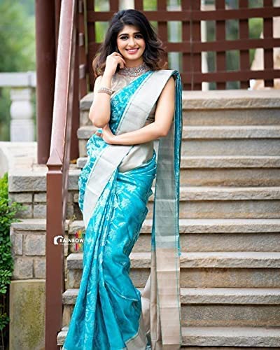 SGF11 MG Women's Kanjivaram Soft Silk Saree With Blouse Piece (Sky Blue)