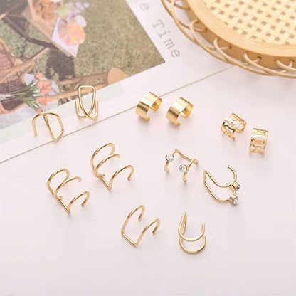 Shining Diva Fashion Latest Stylish 36 Pcs Combo Clip On Ear Cuff Earrings for Women Girls Men Punk Non-Piercing Cute Gold Silver Black Color Fake Cartilage Earrings