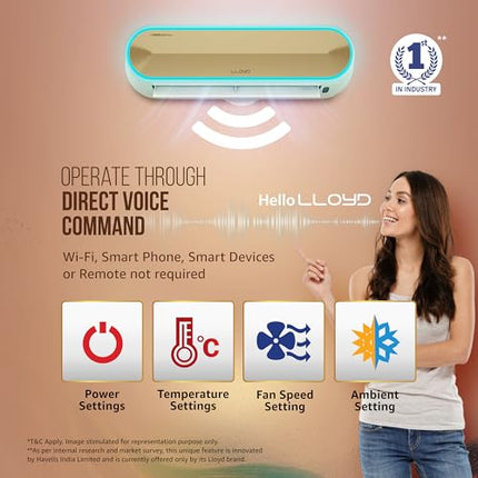 Lloyd Stellar 1.5 Ton 5 Star Wi-Fi Inverter Split AC (6 in 1 Expandable, Mood Lighting, In-Built Air Purifier, Direct Voice Command, Copper, White/Golden, GLS18V5FWGST, FREE INSTALLATION*) 