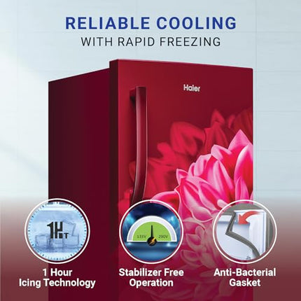 Haier 190L 3-Star Direct Cool Single Door Refrigerator (HED-203RD-P, Red Dahelia, 2024 Model) 