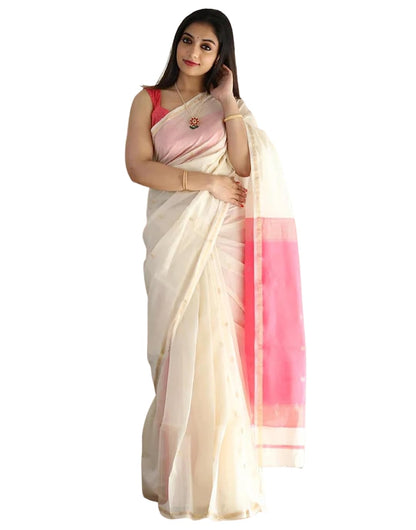 SGF11 Women's Kanjivaram Soft Cotton Linen Silk Saree With Blouse Piece