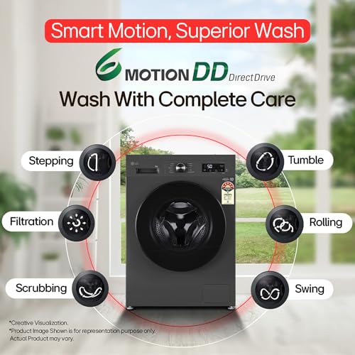 LG 9 Kg, 5 Star, AI Direct Drive Technology, Steam, 6 Motion DD & Wi-Fi Fully-Automatic Front Load Washing Machine (FHP1209Z5M, Intelligent & Convenient Fabric Care, Allergy Care, Middle Black)