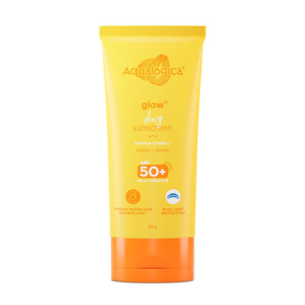 Aqualogica Glow+ Dewy Sunscreen SPF 50 PA++++ | For Oily Skin | UVA/B & Blue Light Protection | Fragrance-Free | For Men & Women | 50g