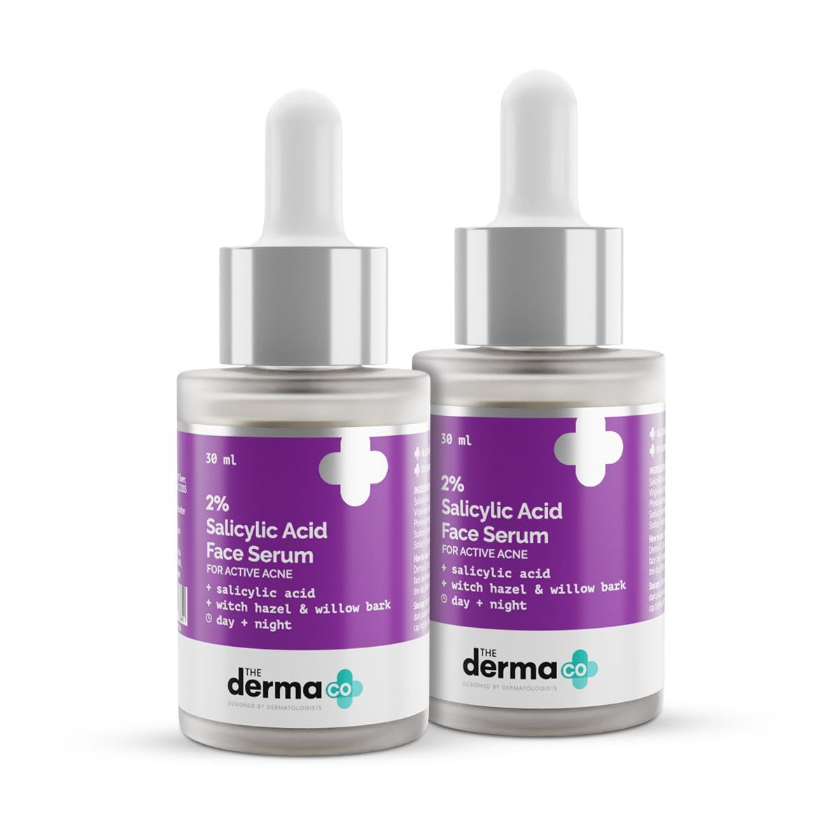 The Derma Co 2% Salicylic Acid Face Serum | Witch Hazel & Willow Bark | For Active Acne I Controls Sebum Production & Prevents Skin Damage I BHA Based Exfoliant for Acne Prone & Oily Skin | 30ml