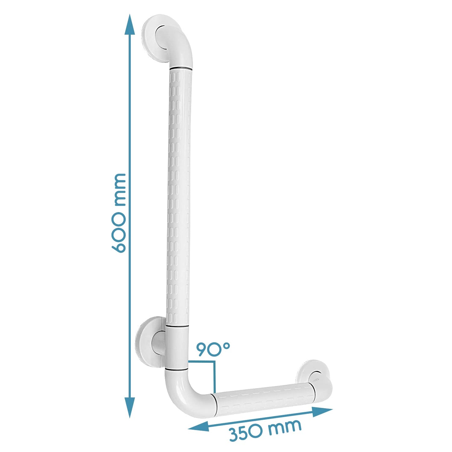 KosmoCare Stainless Steel 90° with Anti-Slip Nylon Grip Grab Bar, Wall Mounted Safety L Shaped Grab Bar for Bathroom | Grab Bars for Toilet Senior Citizens | Toilet Grab bar for Elderly (600 x 350mm)