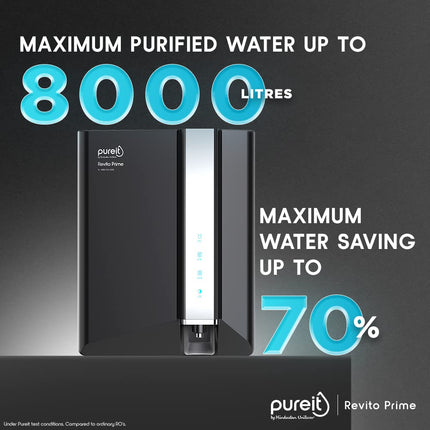 HUL Pureit Revito Prime RO+MF+Mineral+UV in-Tank | INR 1000 Off on Exchange | 7 stage | 8L Capacity | Upto 70% Water Savings | Suitable for Borewell, Tanker & Municipal Water | DURAViva | Black