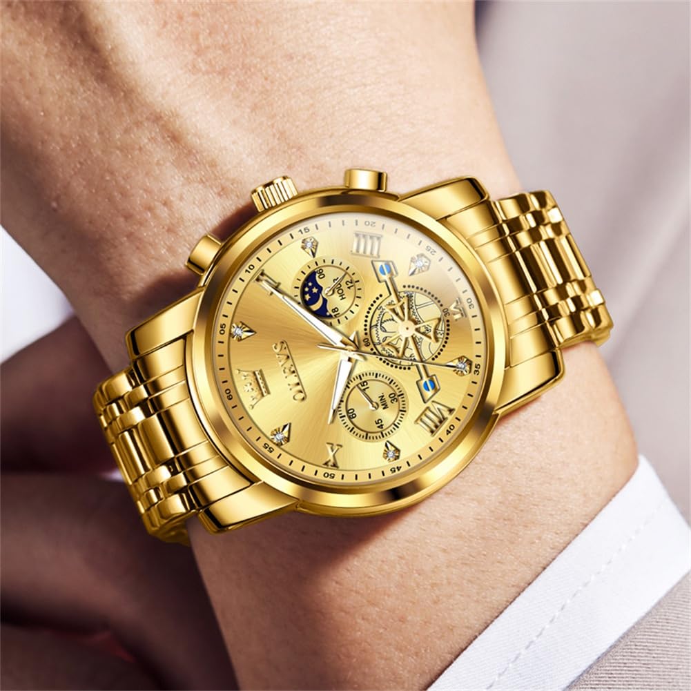 OLEVS Mens Watches Chain Chronograph Business Dress Quartz Stainless Steel Wrist Watch Waterproof Luminous Date