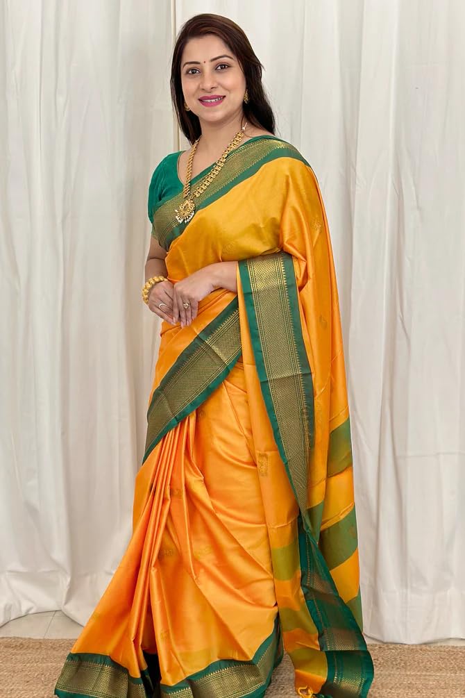 SGF11 Women's Kanjivaram Soft Lichi Silk Saree With Blouse Piece