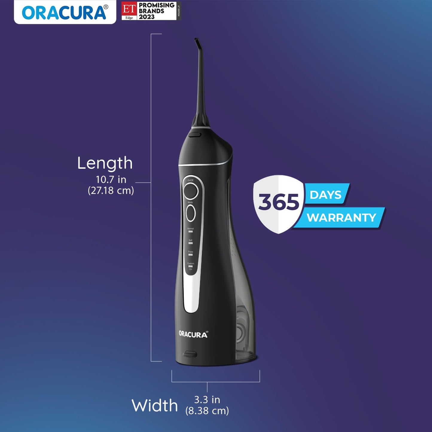 ORACURA® OC200 Dental PRO Smart PLUS Water Flosser® Black, 8 Nozzle Tips, Portable & Rechargeable, Custom 8 Water Pressure Settings, 200ml Tank Capacity, IPX7 Waterproof, 365 Days Warranty